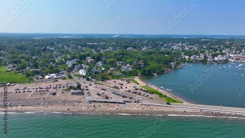 Devereux Beach, Ocean Avenue and Marblehead Neck aerial view in town of Marblehead, Massachusetts MA, USA.  photo