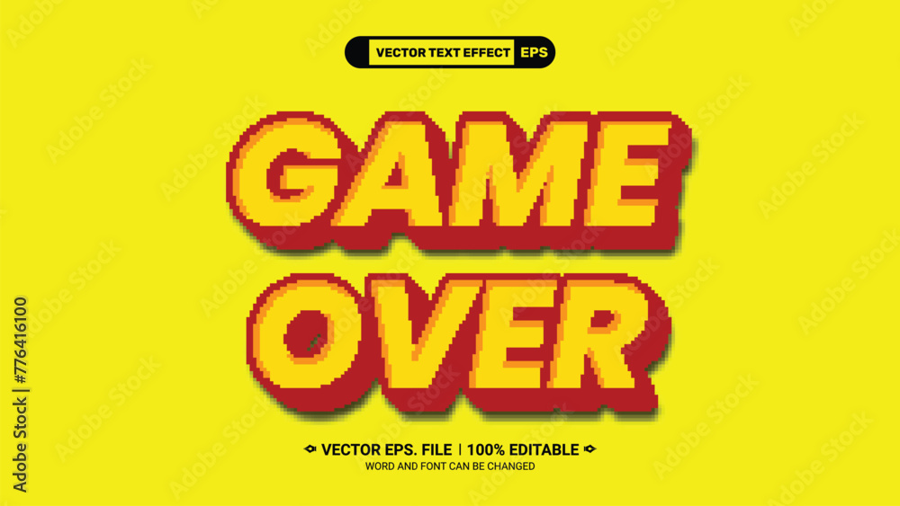 Game over 3d editable pixel text style effect