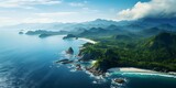 Beautiful panoramic aerial view of seascape with mountain and sea