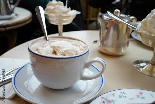 Hot chocolate with stirred whipped cream