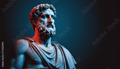 Stoic greek philosopher thinking statue with gradient color background