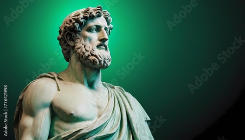 Stoic Greek thinker statue with gradient color background