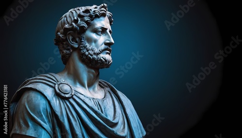 statue of an ancient roman philosopher with gradient color background