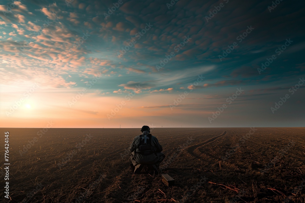 Eternal Watch A Solemn Guardian's Tribute in a Sacred Field