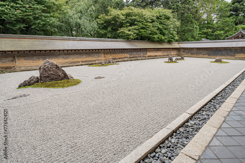 Zen Rock Garden in Ryoanji Temple in Kyoto. This famous rock garden was built around the year 1450. 