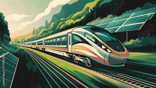 Railway train sustainable transportation, renewable green energy environment travel