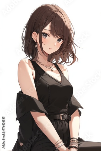 Anime girl wearing a sleek black vest generative ai