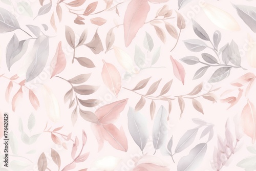 Seamless pattern of soft pastel watercolor botanical pattern, perfect for serene wallpaper designs, elegant textile prints, or gentle graphic backgrounds.