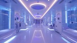 State-of-the-art medical ward with neon lighting, suitable for futuristic healthcare concepts.