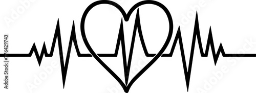 Heartbeat Line with Heart Shape Black Vector Illustration
