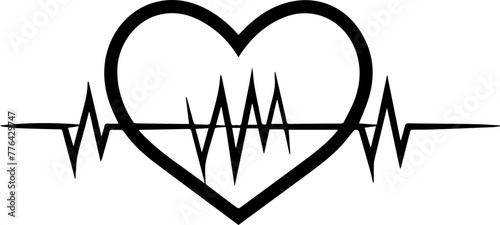 Heartbeat Line with Heart Shape Black Vector Illustration
