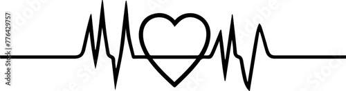 Heartbeat Line with Heart Shape Black Vector Illustration 