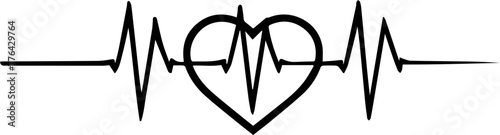 Heartbeat Line with Heart Shape Black Vector Illustration
