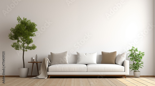 Modern Living Room with Comfortable Couch and Greenery Decor © heroimage.io