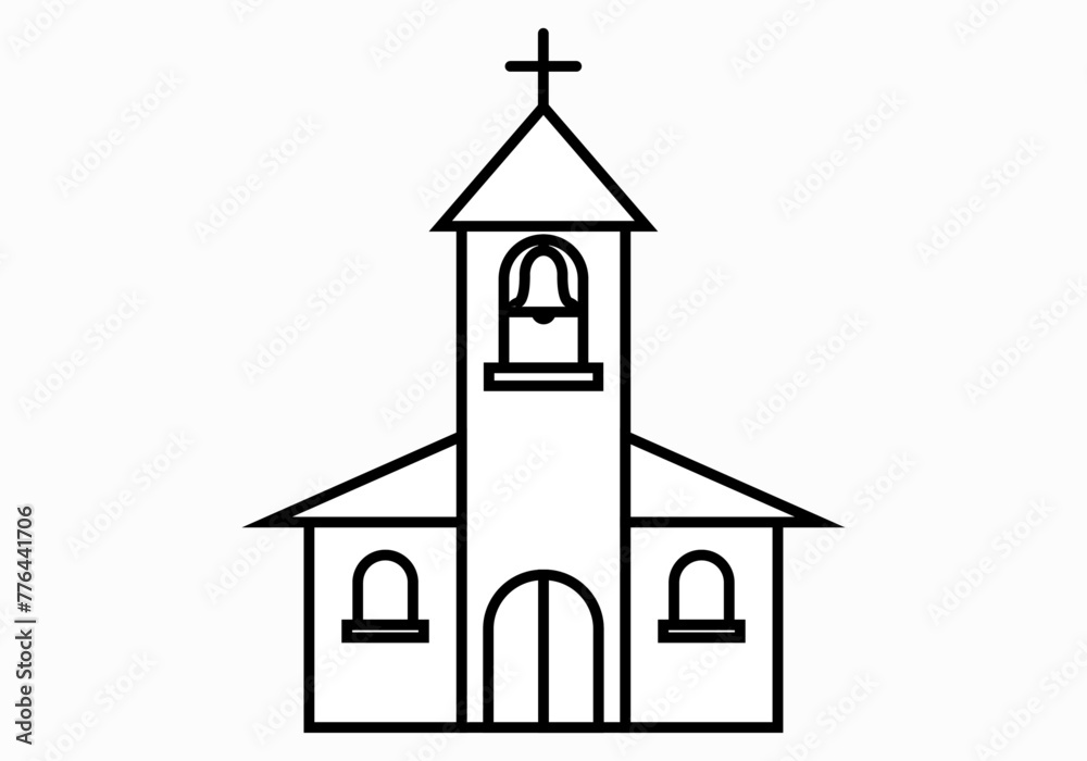 Icono negro de iglesia en fondo blanco.