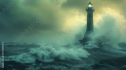 solitude of a lone lighthouse against a stormy sea