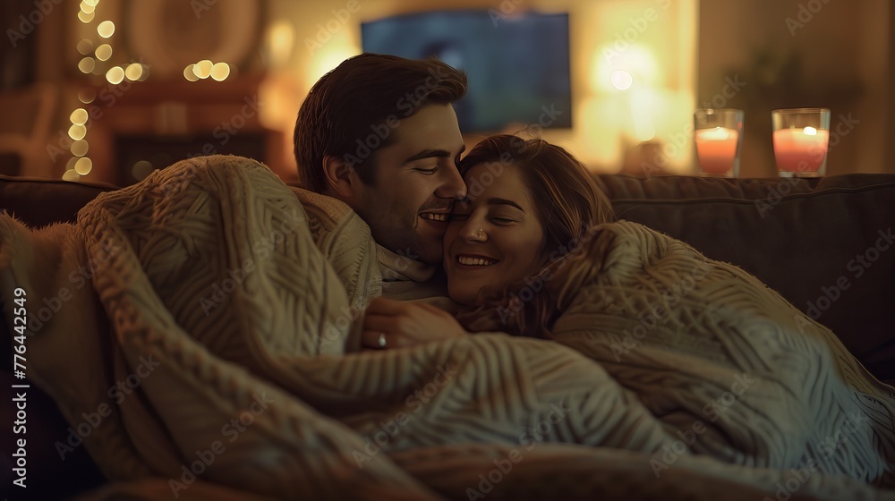 Cozy couple watching TV at home Cozy couple watching TV at home
