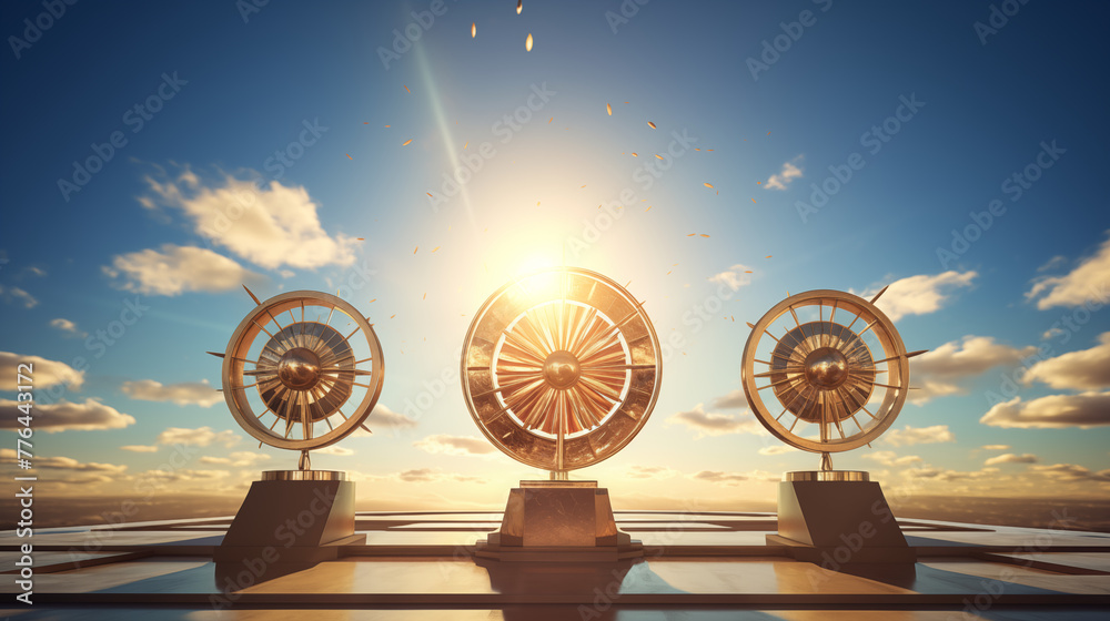 Golden Gyroscopes with Sunburst Sky