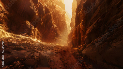 A canyon with walls that glow with ethereal light, guiding the path forward.