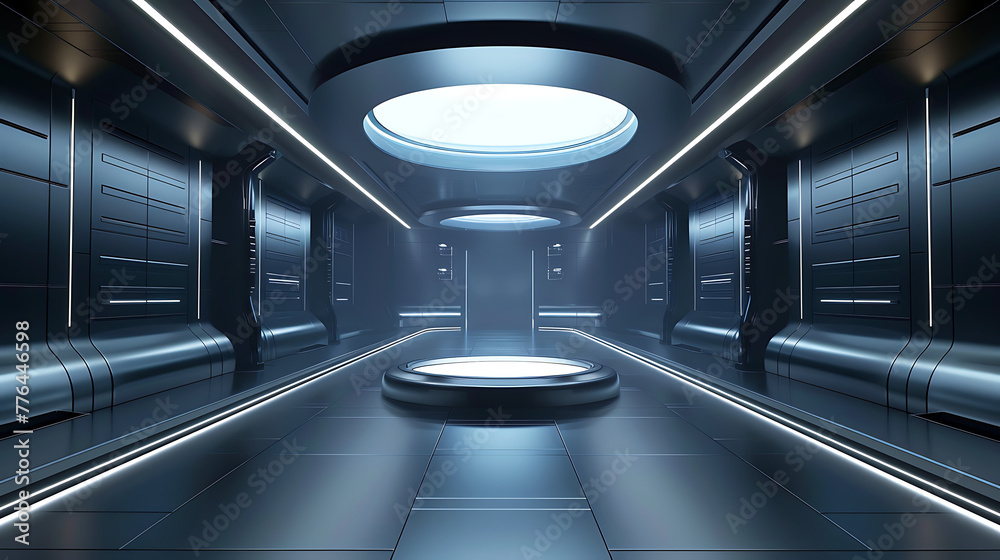 Obraz premium an ultra-modern, sci-fi interior with a sleek and symmetrical design.