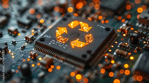 Recycle icon logo, chipset trash electronic board circuit trash recycle, component part of electronic AI Image Generative