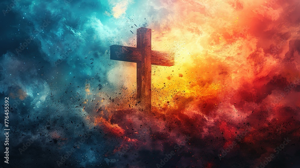 Fototapeta premium Jesus Christ with cross. Christian background god religion cross religious symbol