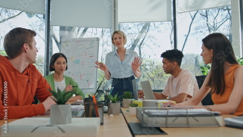 Cuadro en lienzo Diverse people corporate training at office pov view