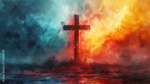 Jesus Christ with cross. Christian background god religion cross religious symbol photo