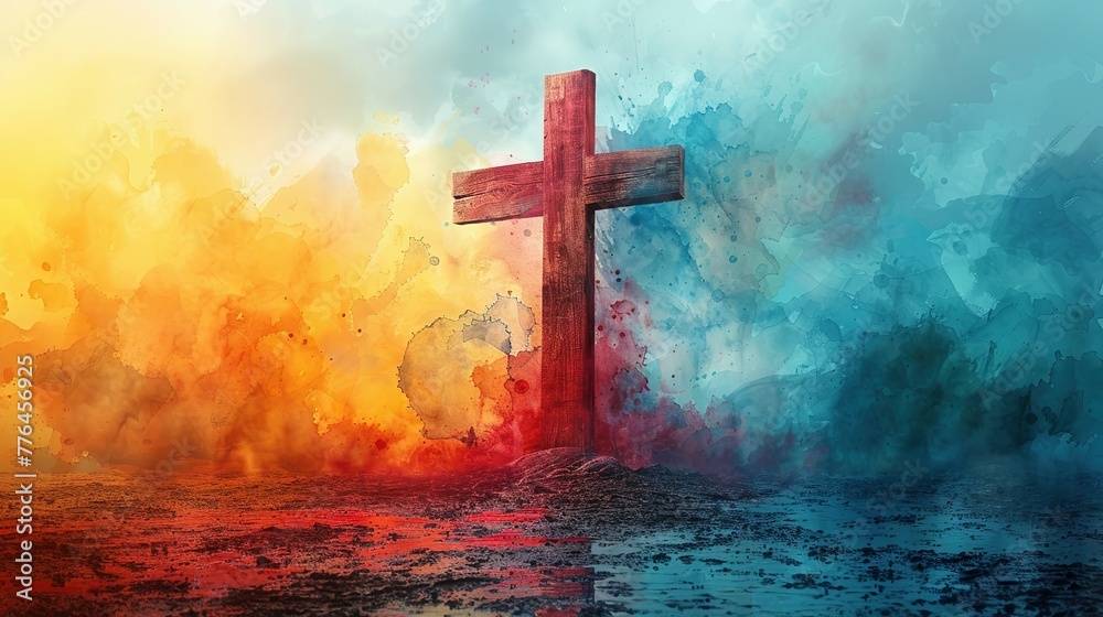 Fototapeta premium Jesus Christ with cross. Christian background god religion cross religious symbol