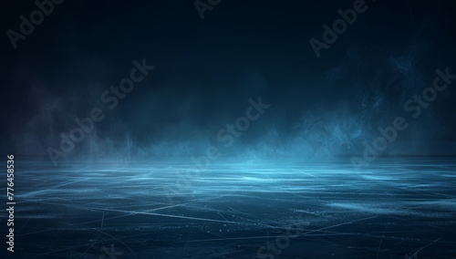 ice rink background with smoke, ice hockey floor with fog on black background