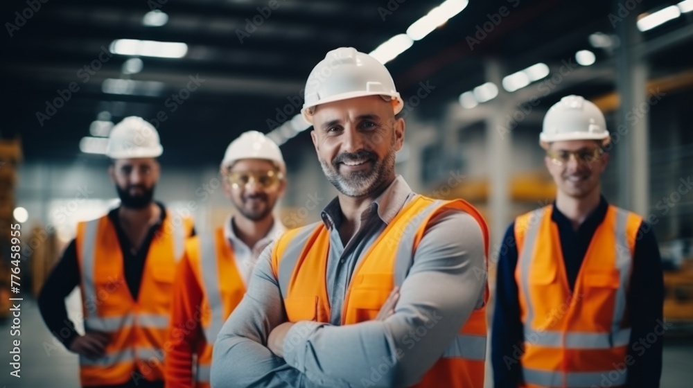 Group of industrial engineers workers standing looking at camera