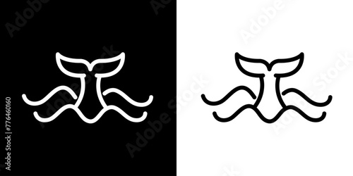 Whale icon. Sea icon. Fish. Pope. Shark. Ship. Coral reefs. Dolphins. Starfish. Octopus. Crab. Lobster. Shrimp. Sea Logo. Black icon. Black line icon.