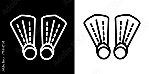 Swimming shoes icon. Sea icon. Fish. Pope. Shark. Ship. Coral reefs. Dolphins. Starfish. Octopus. Crab. Lobster. Shrimp. Sea Logo. Black icon. Black line icon.