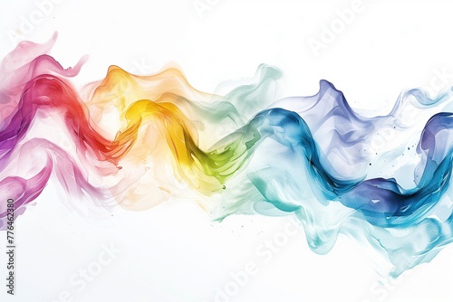 Vibrant watercolor swirls cascading across a stark white background  their colors vivid and lively  creating a striking contrast.