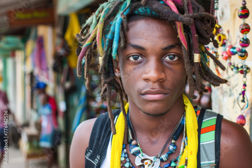 Togolese man with dreadlocks at the Lome central market. 