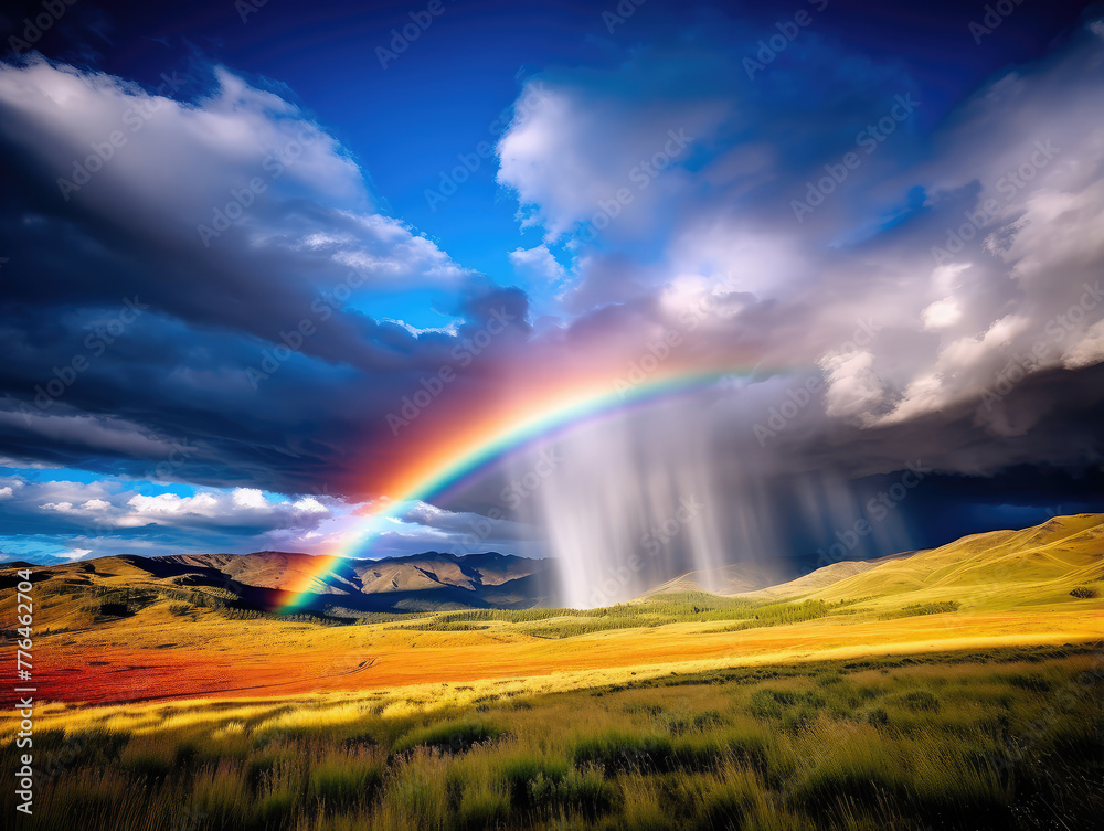 Majestic Rainbow Over Tranquil Landscape