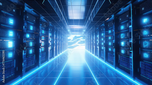 Futuristic Data Center: High-Tech Server Room