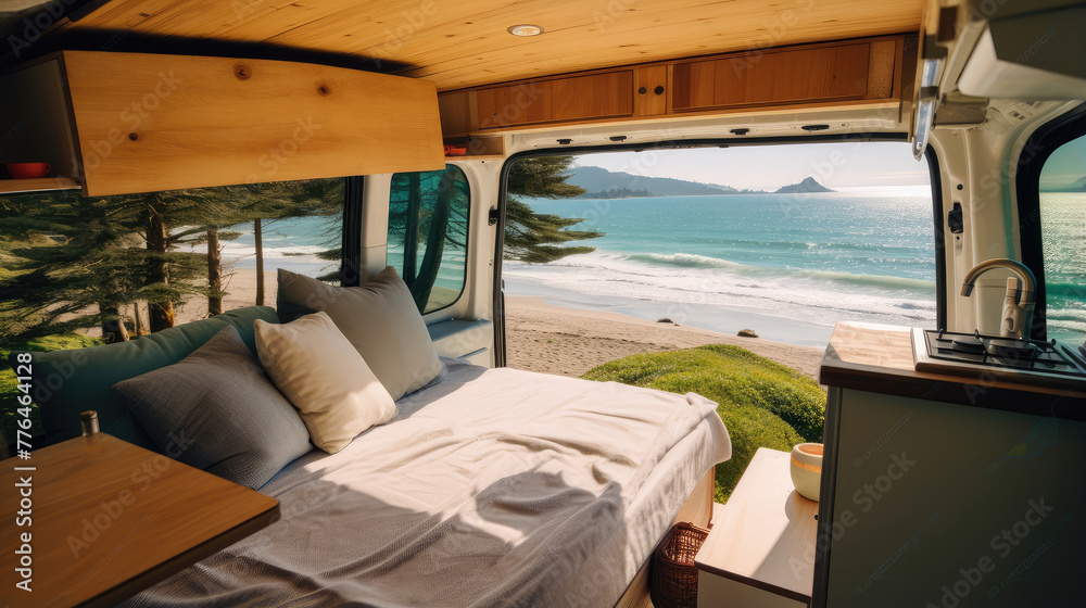 Fototapeta premium Coastal Dreams: Serene Van Life Beach Escape