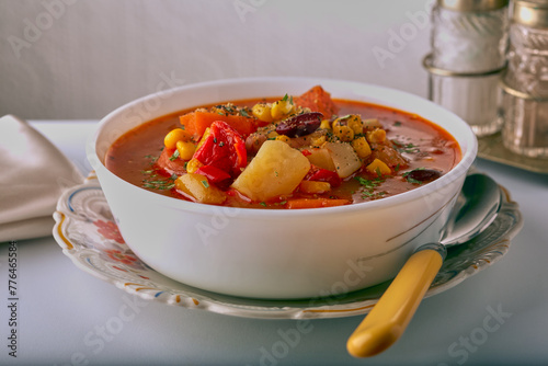 Mixed bean and vegetable spicy stew.