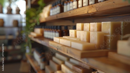 A boutique showcasing handmade soaps and skincare products  with natural ingredients and eco-friendly packaging highlighted in a serene  inviting setting. 