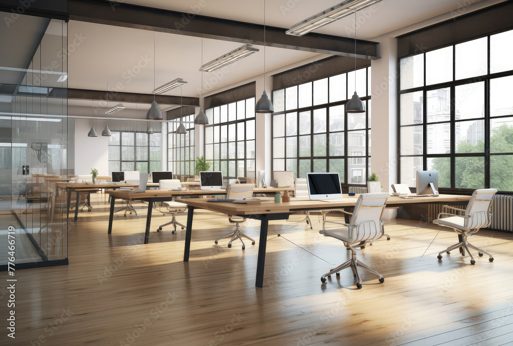 Modern Open Space Office Interior with Natural Light Modern Open Space Office Interior with Natural Light