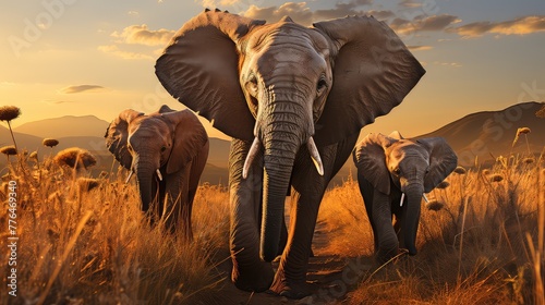 closeup shot of an elephant family walking across UHD Wallpaper © Murtaza03ai