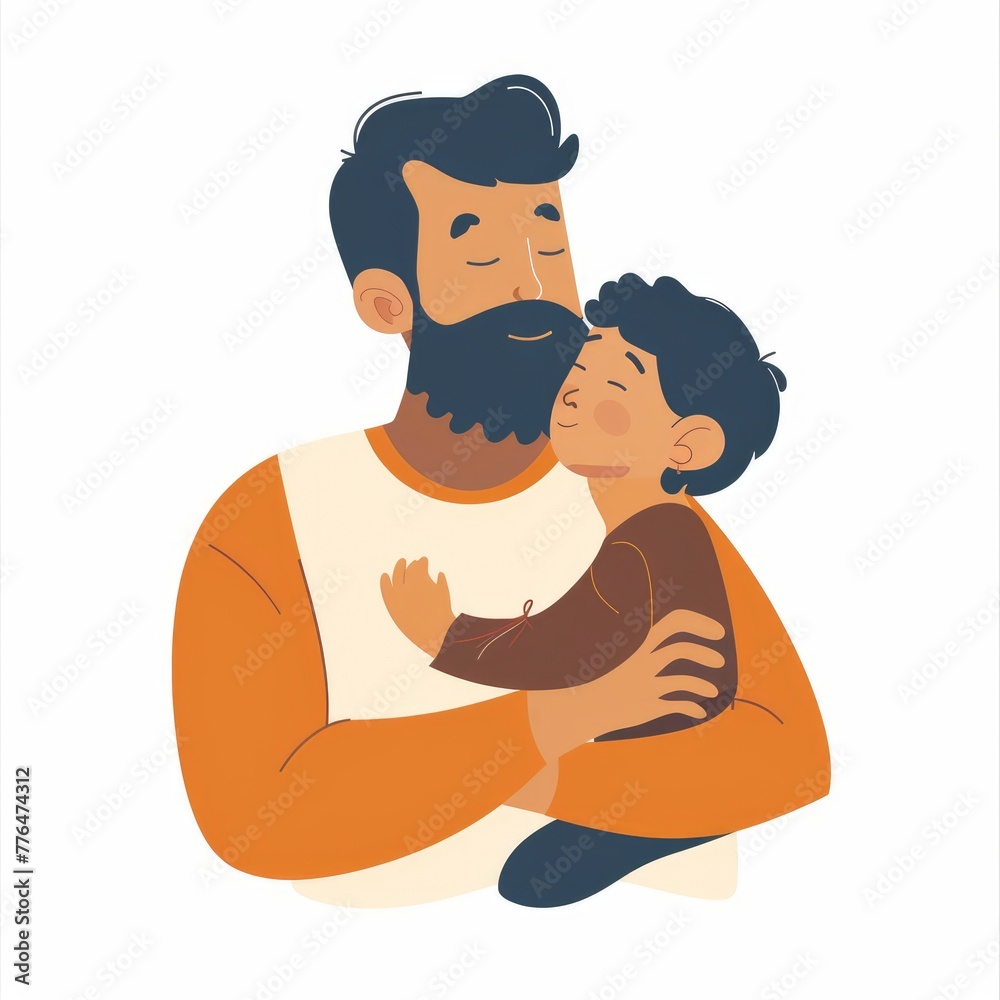 flat vector illustration, father and son , holding, isolated on solid white background - generative ai