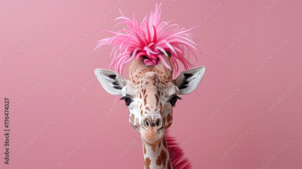 Funny portrait of a hipster giraffe. Fashion and beauty concept