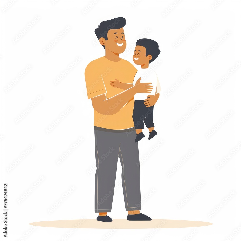 flat vector illustration, father and son , holding, isolated on solid white background - generative ai flat vector illustration, father and son , holding, isolated on solid white background - generative ai