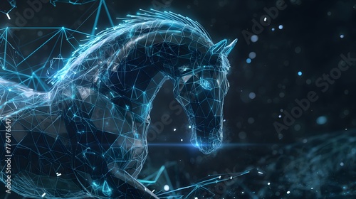 Digitales Pferd aus Netzwerkknoten, Konzept Trojaner im Netzwerk, Cyber Security photo