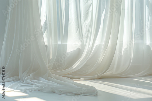 Sheer White Curtains Draping Softly in Sunlit Room