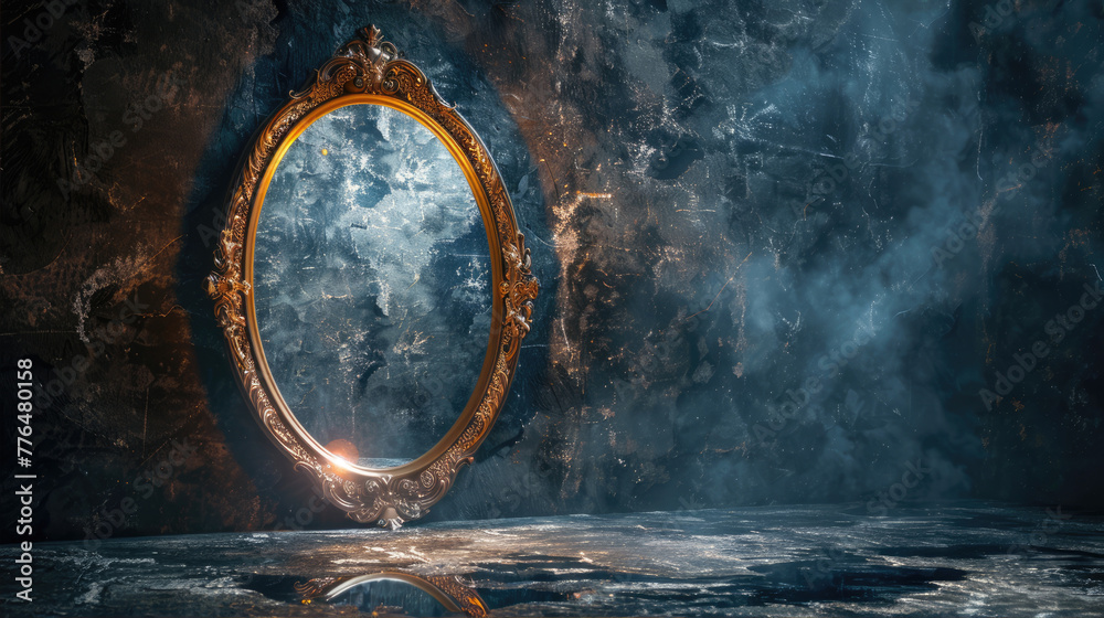 Magic mirror with glow. Mysticism and fortune telling concept Magic mirror with glow. Mysticism and fortune telling concept