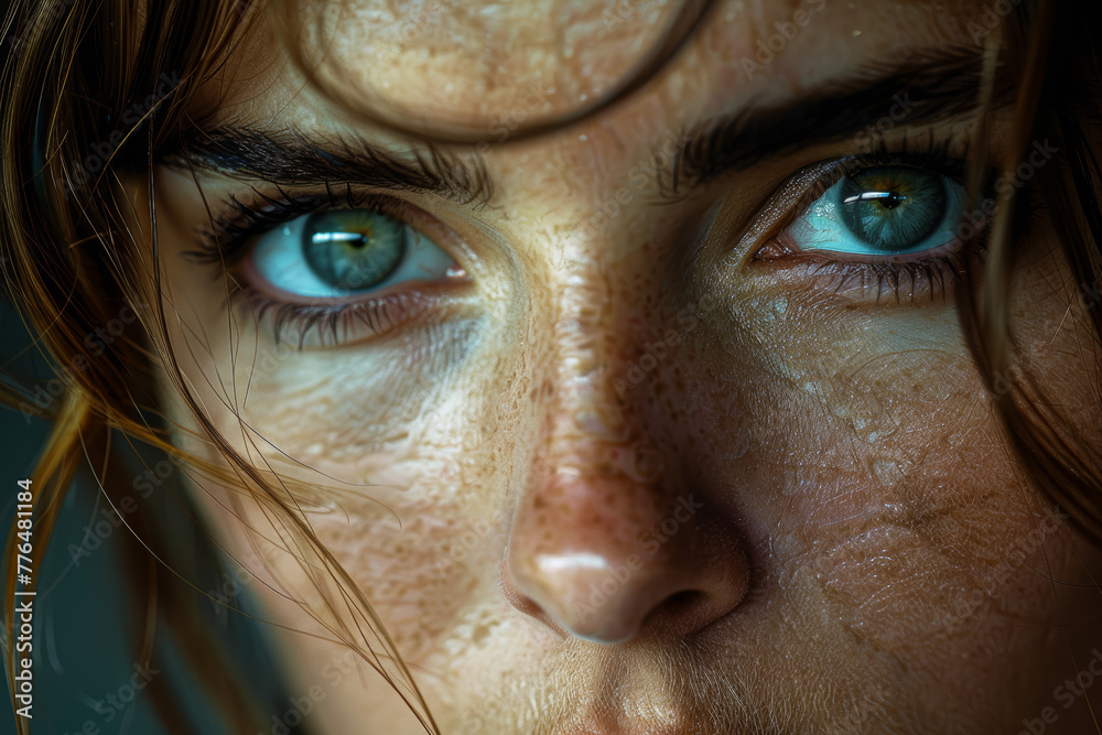 A woman with a visible scar on her face avoids making eye contact, haunted by memories of the accident that left her disfigured and battling with self-esteem issues. Generative Ai. A woman with a visible scar on her face avoids making eye contact, haunted by memories of the accident that left her disfigured and battling with self-esteem issues. Generative Ai.