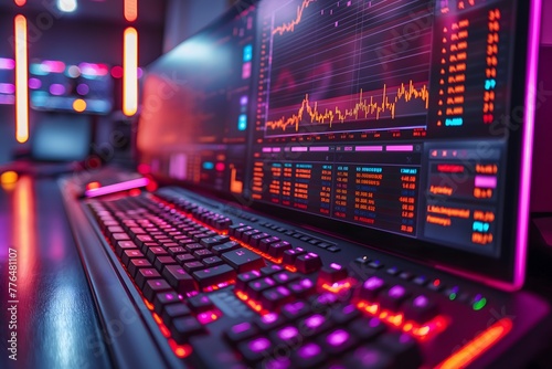 Krypto-Handelsterminals, Computer und Bildschirme mit Charts und Zahlen, Konzept Trading mit Kryptowährungen photo